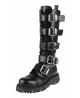 Nevermind 20-eyelet black leather boots with buckle straps and riveted lug sole.
