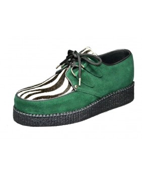 Nevermind Creepers in green suede with bovine zebra fur and single sole – an icon of gothic, punk and underground fashion.
