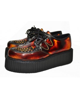 Nevermind Creepers red-orange flame leather – double sole, unisex.