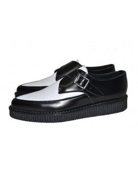Creepers Nevermind à bout pointu en cuir noir et blanc.
