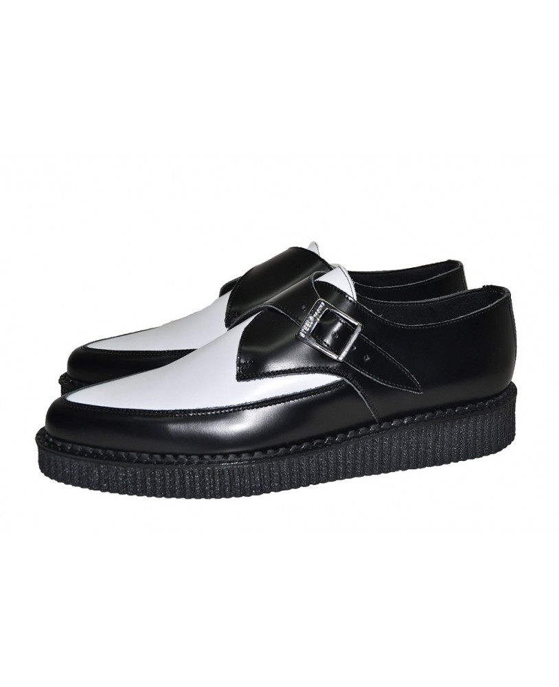 Nevermind pointed toe creepers in black and white leather.