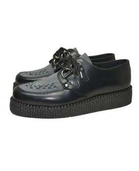 Creepers Nevermind cuir noir & suédine grise, simple semelle en gomme.