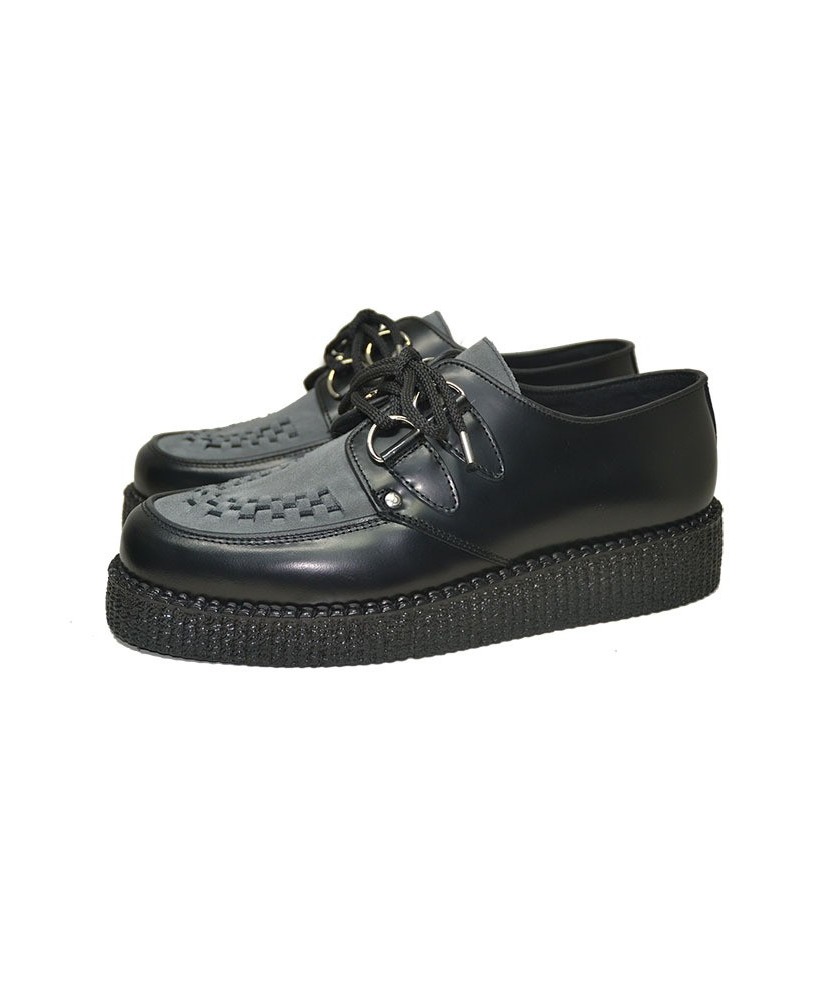 Creepers Nevermind Schwarzleder & graues Wildlederimitat, flache Gummisohle.