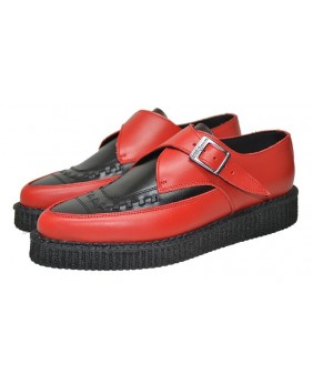 Spitze Creepers von Nevermind aus rotem und schwarzem Leder.
