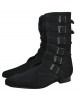 Black suede retro boot with 6 buckles.