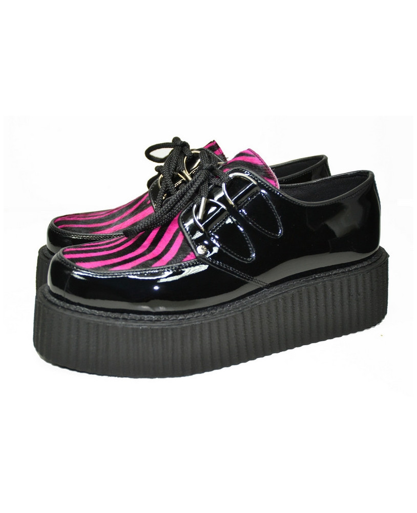 Nevermind Black Patent Leather & Zebra Pink Creepers.