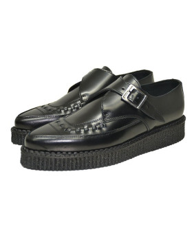 Creepers Nevermind à bout pointu en cuir noir lisse avec boucle.