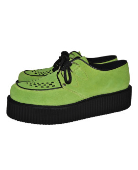 Nevermind Creepers mit Doppelsohle aus neon-grünem Wildleder – auffällig, rebellisch und underground.