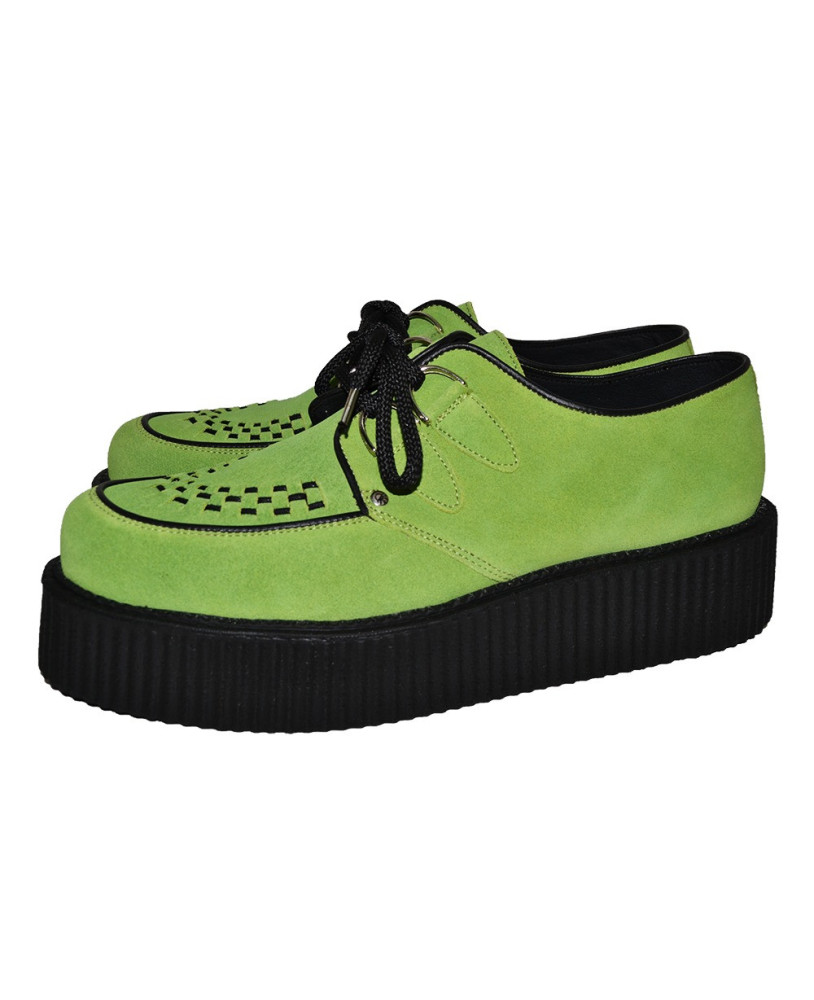 Creepers Nevermind de ante verde neón con doble suela – atrevidos, llamativos y underground.