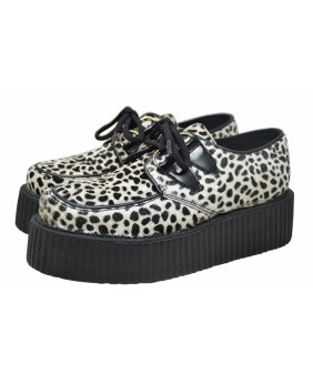 Creepers Nevermind de piel bovina blanca con estampado leopardo negro – rebeldes, salvajes y underground.