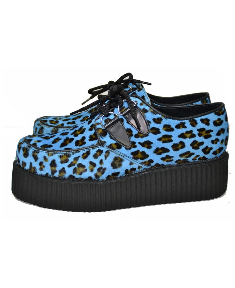 Creepers Nevermind in pelle nera e pelle bovina leopardata blu – selvaggi, ribelli e underground.