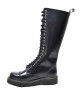 Nevermind 20-eyelet black boot with lug sole and full lacing.