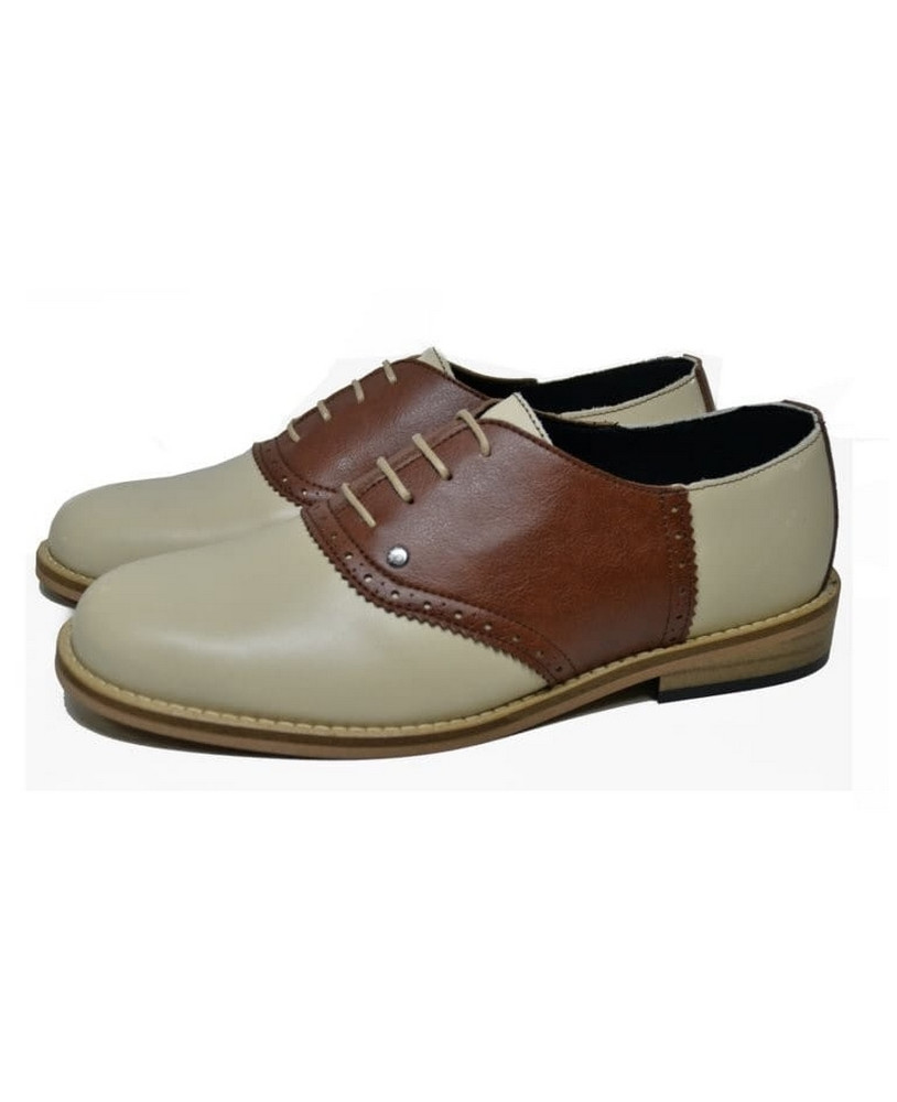 Chaussure bowling Nevermind cuir beige & brun, semelle Néolite.