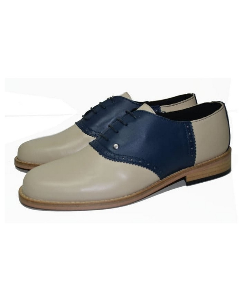 Zapato de bolos Nevermind beige & azul marino.