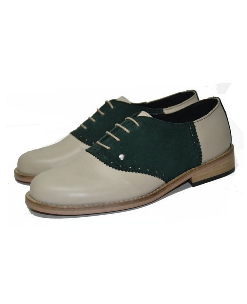 Zapato de bolos Nevermind beige & verde ante.