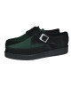 Creepers à bout pointu en suède vert et noir signées Nevermind, avec boucle argentée et semelle gomme de 3 cm.