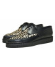 Nevermind pointed toe creepers in black leather and leopard cowhide.