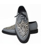 Nevermind pointed toe creepers in grey leather and leopard cowhide.