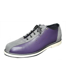 Zapato de bolos Nevermind en cuero violeta & ante gris.