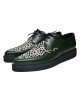 Creepers Nevermind a punta in pelle verde e cavallino leopardato.