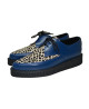 Creepers Nevermind a punta in pelle blu e cavallino leopardato.