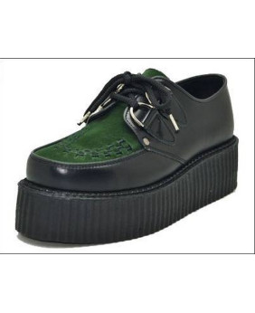 Creepers Nevermind con doppia suola in pelle nera e suede verde