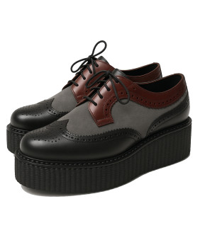 Nevermind tricolor creeper brogues – black leather, grey suede, burgundy details, bold platform sole.