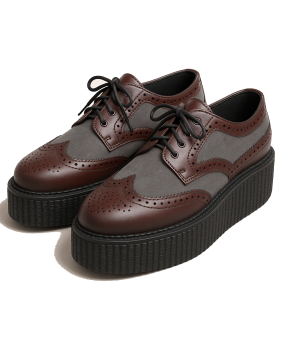 Derby Nevermind en cuir cherry et suédine grise, à semelle double en gomme de 5 cm.