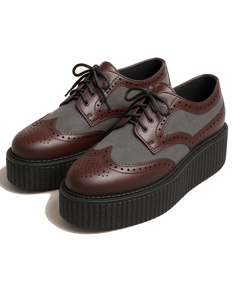 Derby Nevermind en cuir cherry et suédine grise, à semelle double en gomme de 5 cm.