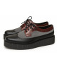 Nevermind creeper derby shoes in black leather, grey suede and cherry leather – Tricolor brogue with 3 cm sole