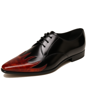 Schwarze Schnürschuhe mit bordeauxfarbener Flamme – Rock-Stil – Nevermind