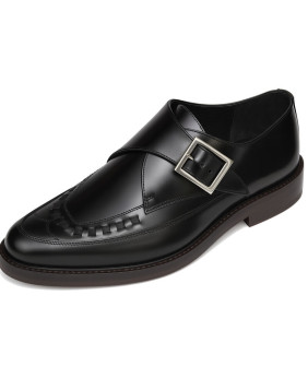 Schwarzer Lederschuh mit Schnalle – Nevermind – im Vintage-Rock-Stil