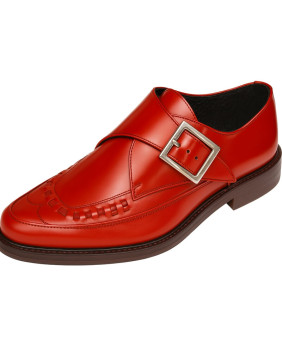 Red leather single‑monk derby Nevermind with rock, vintage and avant‑garde style.