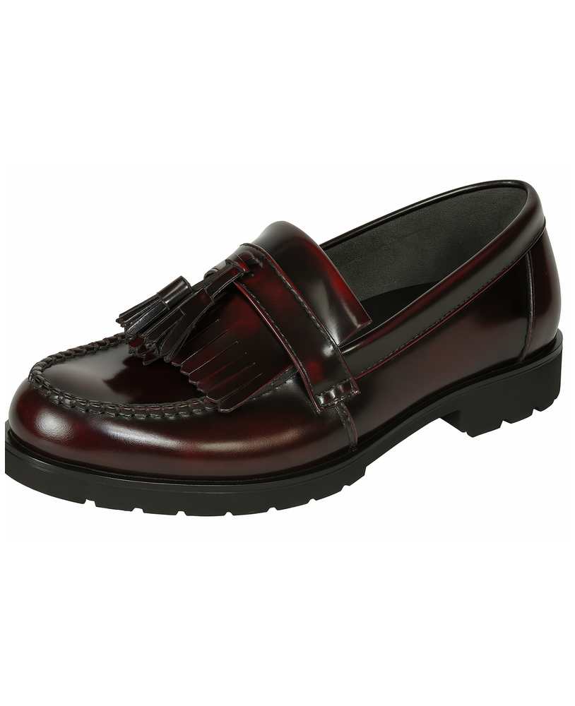 Mocassino Nevermind in pelle cherry con nappine, stile vintage, business chic e casual chic.