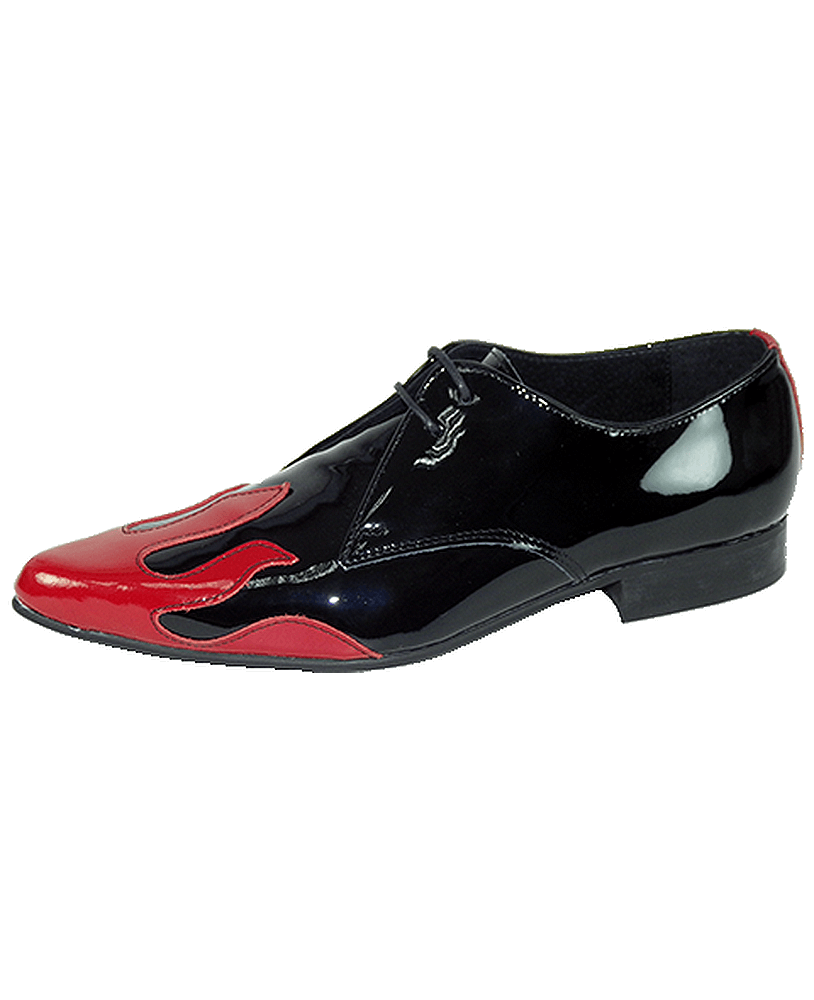 Oxford Nevermind en charol negro con detalles de llamas rojas
