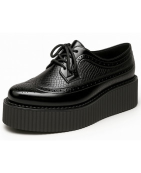 Creeper brogue noire Nevermind à semelle double en gomme 5 cm.