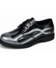Nevermind black leather derby shoes with silver flame motifs.