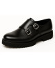 Chaussure en cuir noir avec double boucle et semelle crantée, design Nevermind.