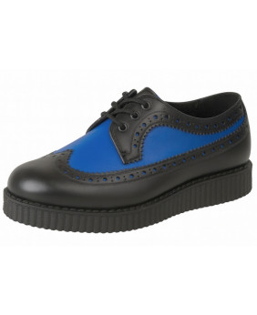 Creepers Nevermind semelle simple 3 cm cuir noir et bleu roi