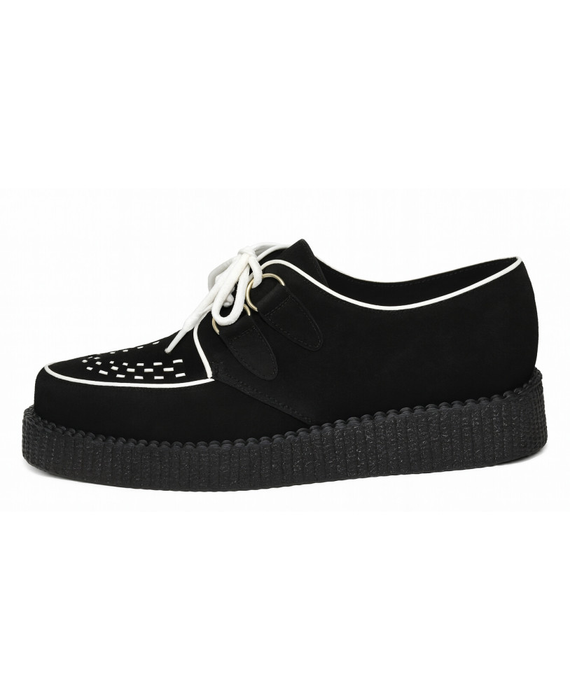 Scarpe creeper in suede nero con intreccio e profilo bianco – Nevermind