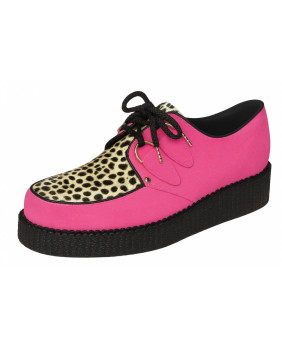 Creepers en suédine rose et fourrure bovine léopard – Nevermind