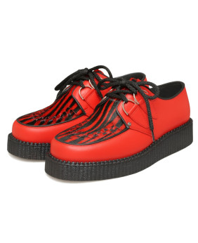 Creepers rouges avec insert en fourrure bovine zébrée rouge/noir – Nevermind