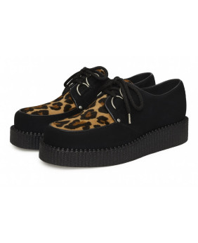 Scarpe creeper in suede nero e pelo bovino leopardato largo – Nevermind
