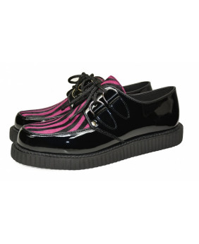Creepers en cuir verni noir et fourrure bovine zèbre rose – Nevermind