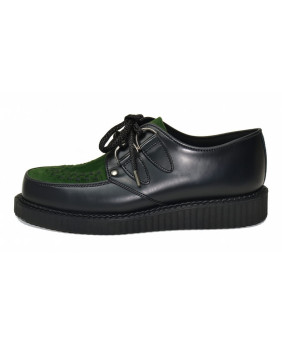 Creepers Nevermind semelle simple 3 cm cuir noir suédine verte