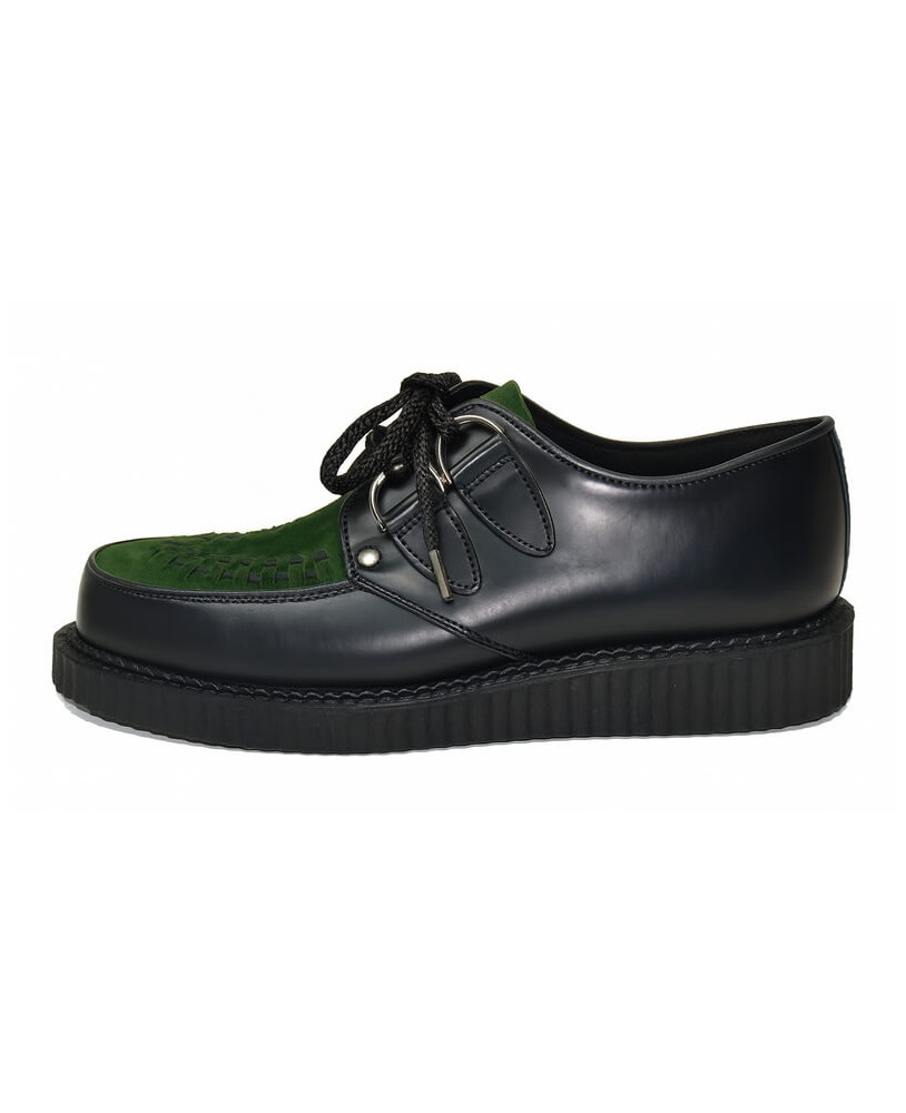 Creepers Nevermind suola semplice 3 cm pelle nera camoscio verde