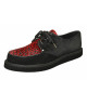 Creepers Nevermind black leather & red leopard cowhide – single black rubber sole.