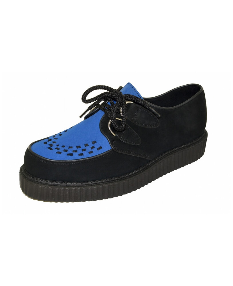 Creepers Nevermind black & electric blue suede – single black rubber sole.