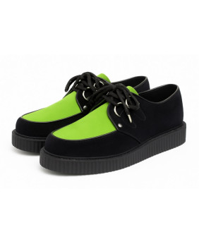 Creepers Nevermind suède noir & vert fluo – simple semelle.