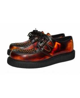 Creepers Nevermind oxblood Leder mit Feuereffekt – einfache schwarze Sohle.